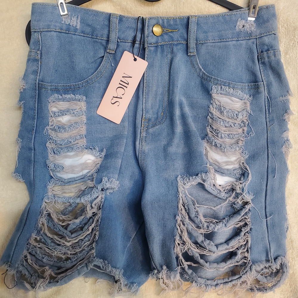 Women's Distressed Blue Denim Shorts